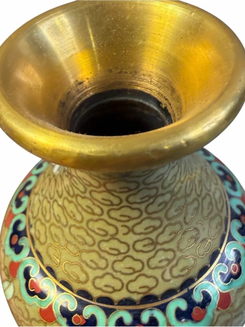 VINTAGE CLOISONNÉ CHERRY BLOSSOM VASE – 6” ENAMEL BRASS DECOR CLOISONNE